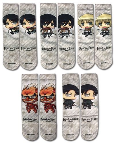 Attack On Titan | Main Characters (Chibi Forms) | 5-Pk Sublimation Socks