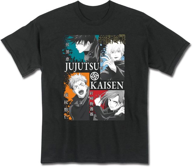 Jujutsu Kaisen - Yuji Itadori, Megumi Fushiguro, Nobara Kugisaki, And Satoru Gojo Black T-Shirt M