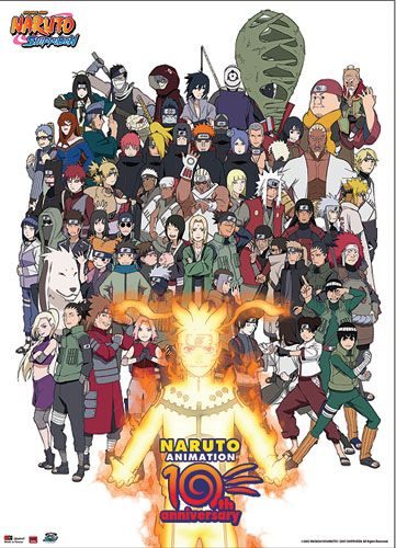Naruto Cast 10Th Anniversary Wallscroll